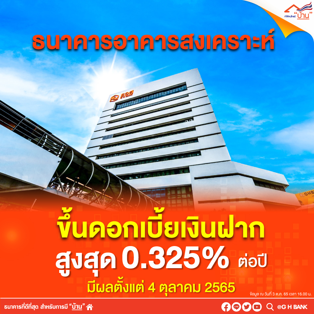 ธอส ขึ้นดอกเบี้ยเงินฝาก
